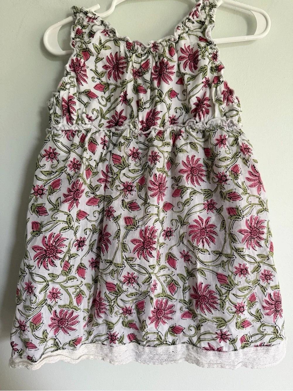 Mimi & Maggie Kids Floral Pink & Green Sleeveless Dress Snap Bottom Floral